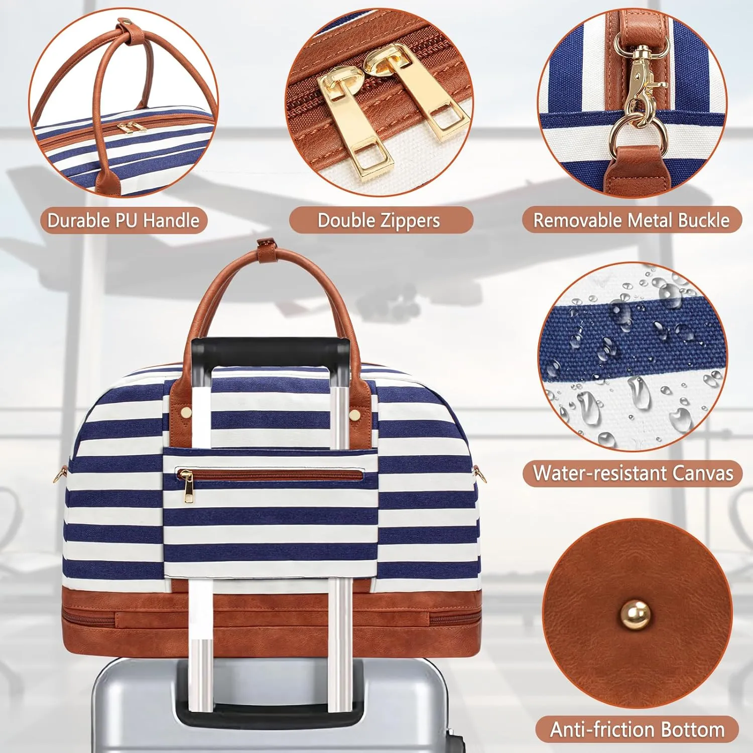 Weekender Bag for Women Canvas Overnight Bag Large Travel Tote Bag Carry on Shoulder Duffle Bag With Shoe Compartment,Perfect for Travel/Daily Use/Birthday Gift 