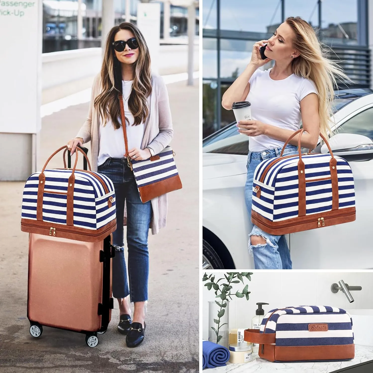 Weekender Bag for Women Canvas Overnight Bag Large Travel Tote Bag Carry on Shoulder Duffle Bag With Shoe Compartment,Perfect for Travel/Daily Use/Birthday Gift 