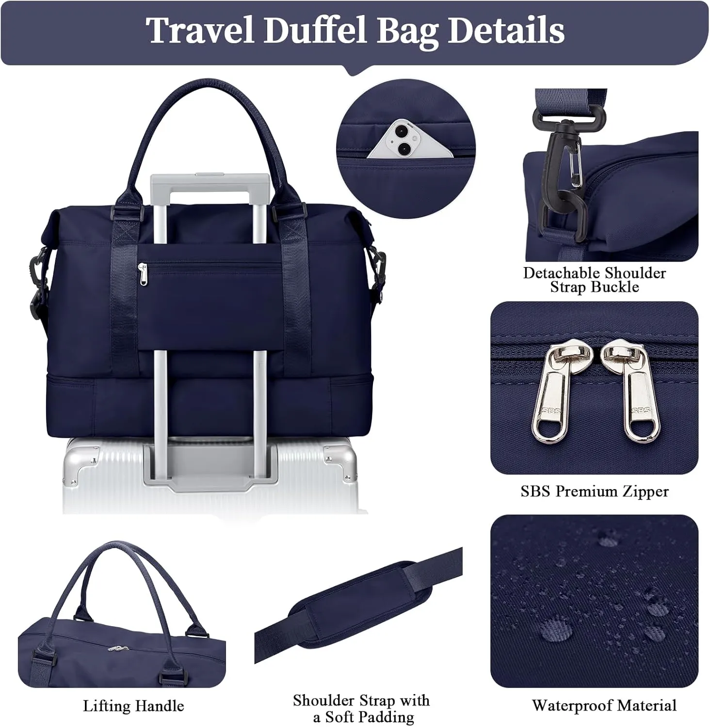 Weekender Bags for Women,Personal Item Travel Bag with Shoes Compartment,Overnight Travel Duffel Bag with Toiletry Bag, Ya-Dark Blue-1012, Large