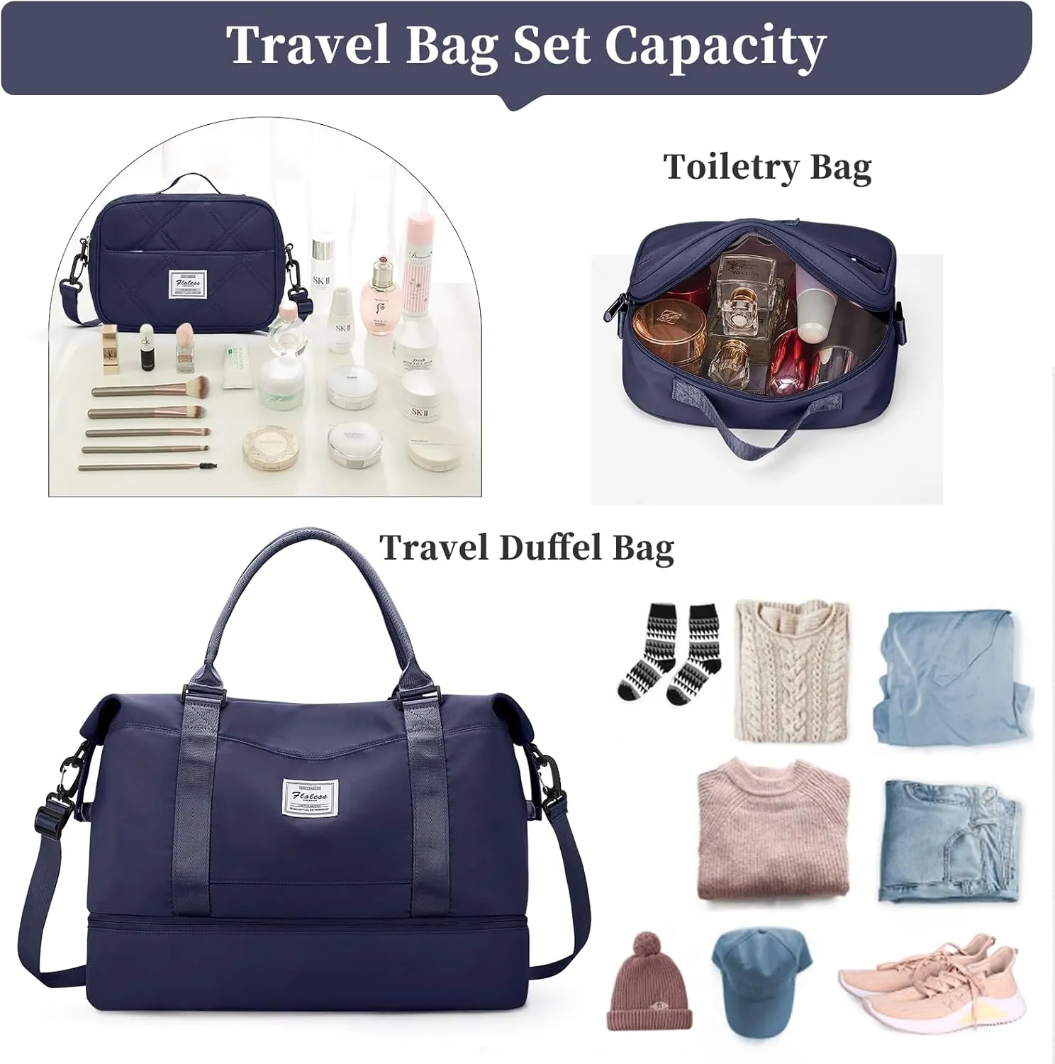 Weekender Bags for Women,Personal Item Travel Bag with Shoes Compartment,Overnight Travel Duffel Bag with Toiletry Bag, Ya-Dark Blue-1012, Large