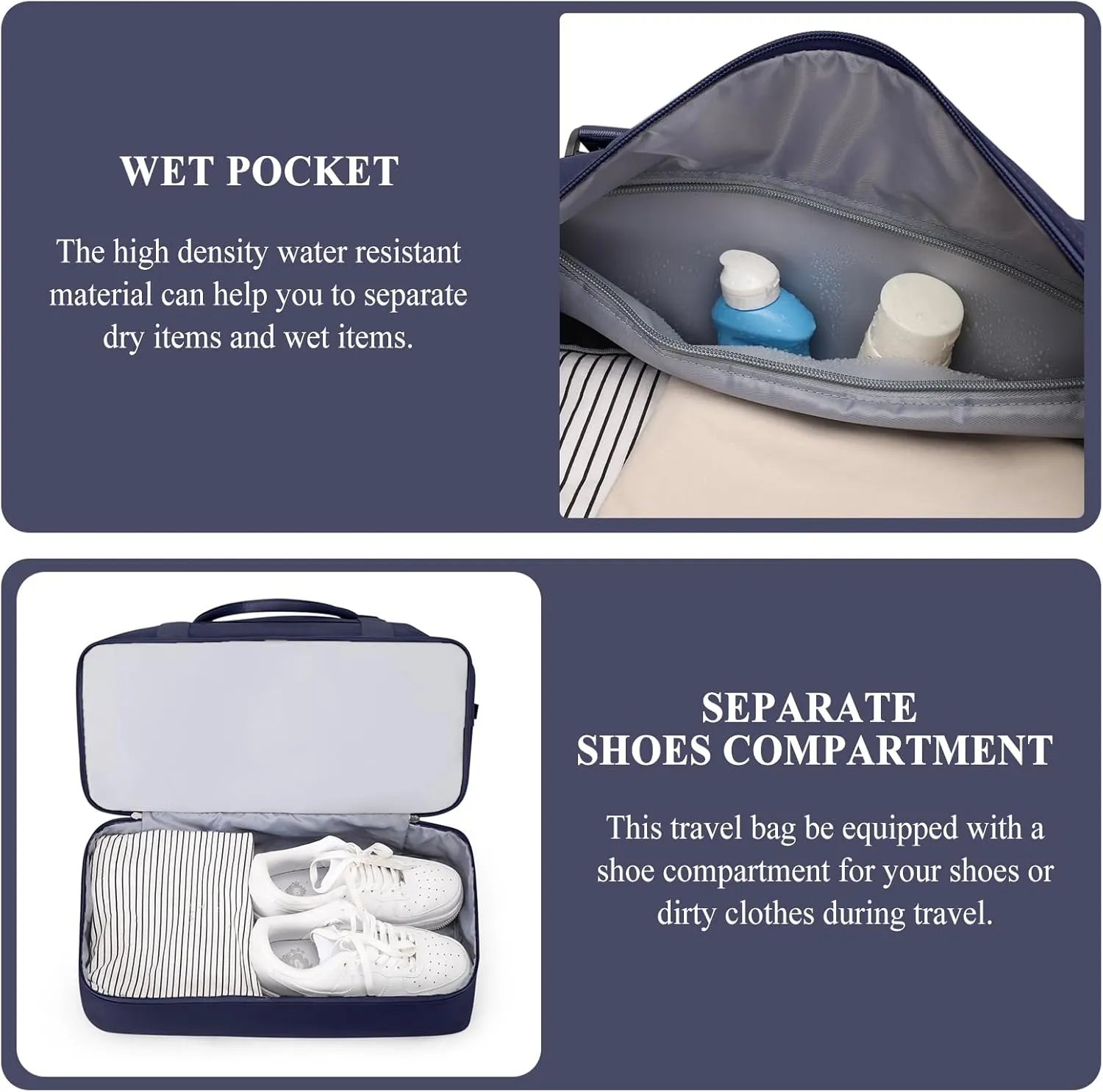 Weekender Bags for Women,Personal Item Travel Bag with Shoes Compartment,Overnight Travel Duffel Bag with Toiletry Bag, Ya-Dark Blue-1012, Large
