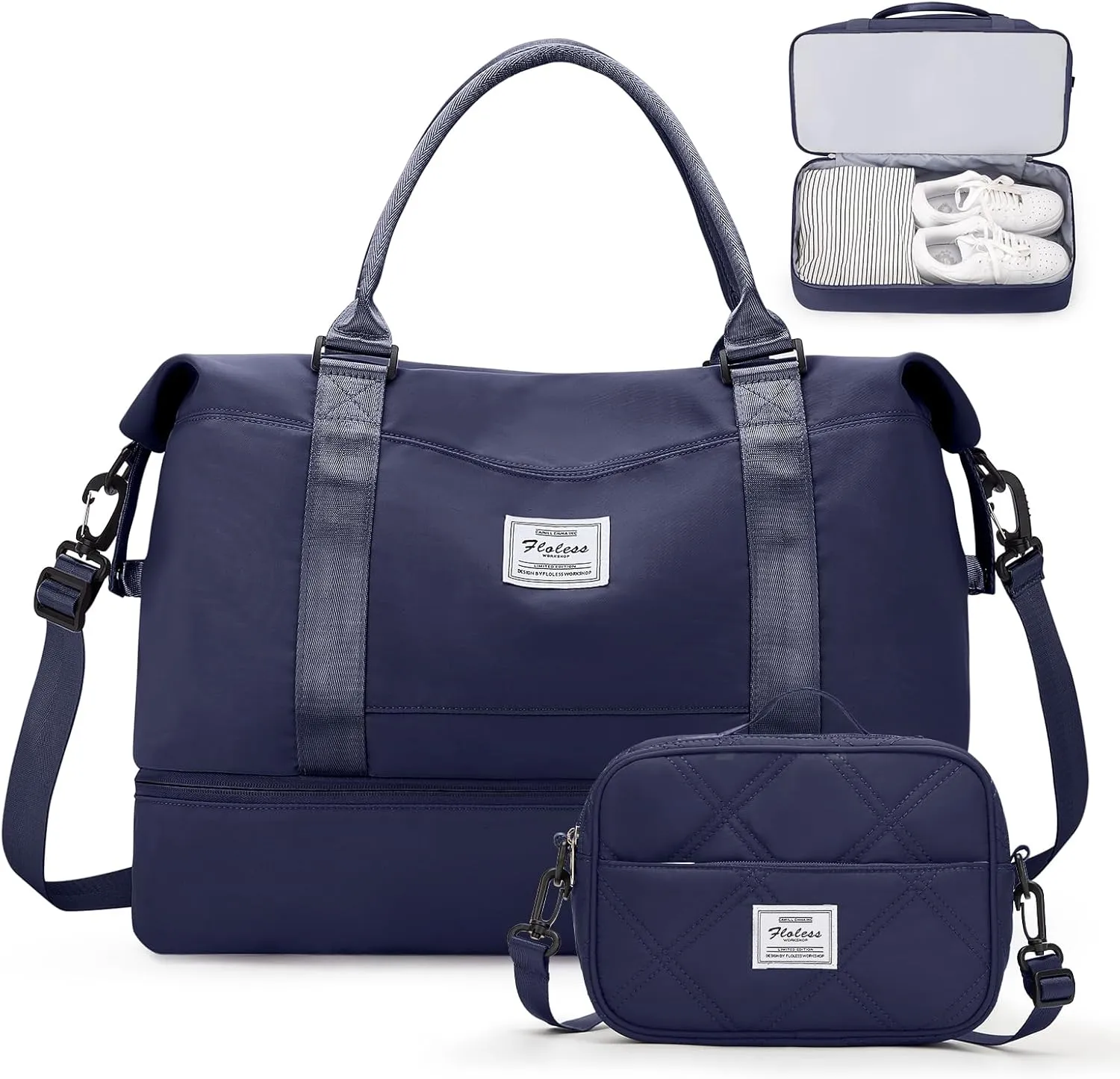 Weekender Bags for Women,Personal Item Travel Bag with Shoes Compartment,Overnight Travel Duffel Bag with Toiletry Bag, Ya-Dark Blue-1012, Large