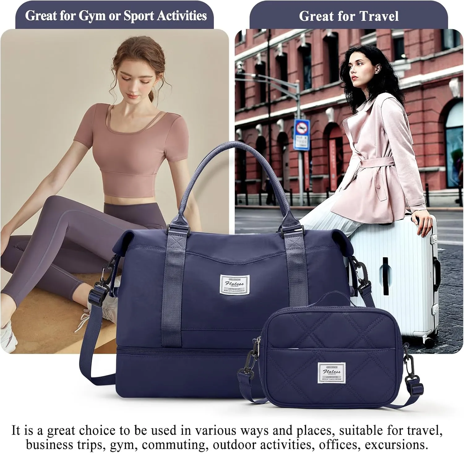 Weekender Bags for Women,Personal Item Travel Bag with Shoes Compartment,Overnight Travel Duffel Bag with Toiletry Bag, Ya-Dark Blue-1012, Large