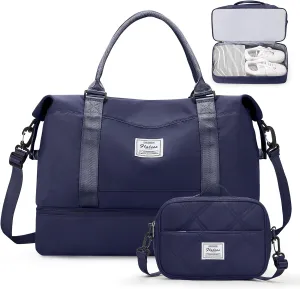 Weekender Bags for Women,Personal Item Travel Bag with Shoes Compartment,Overnight Travel Duffel Bag with Toiletry Bag, Ya-Dark Blue-1012, Large