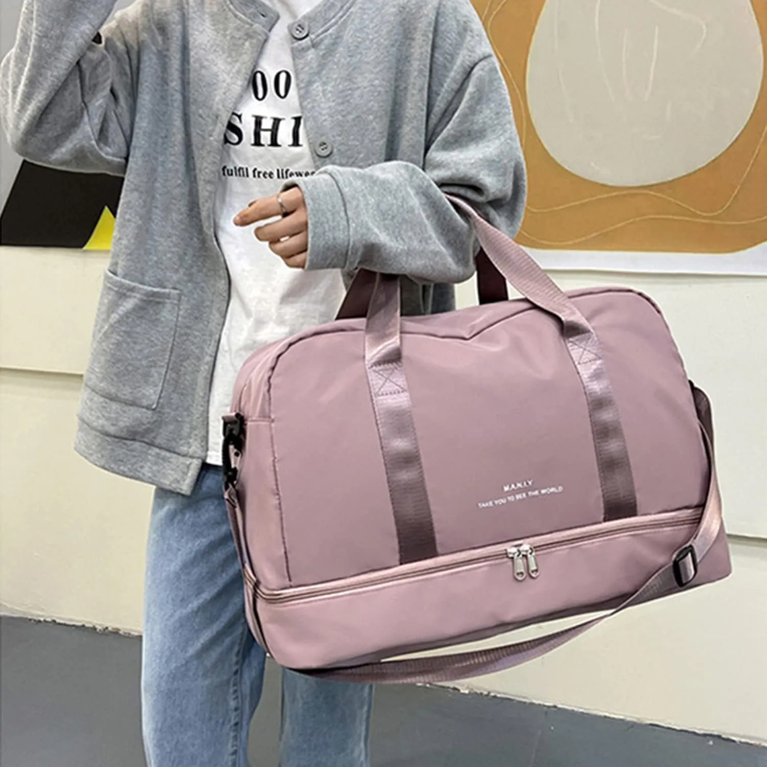 Weekender Travel Bag With Shoe Compartment,Travel Duffle for Women Sports Tote Gym Bag carry on Overnight Large Capacity for Girls Travel, Gym, Yoga, Schoo, Deep pink