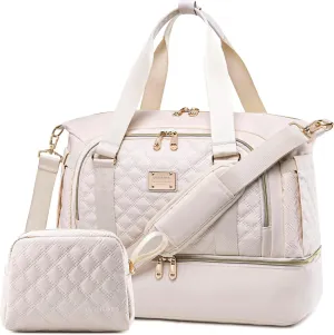 Weitars Gym Bag For Women,Travel Duffel Bag Weekender Bag,Sport Bag With Shoes Compartment And Wet Pocket,Large Carry On Bag Overnight Hospital Bag For Women Travel,Gym,Shopping, Beige, Embroidery