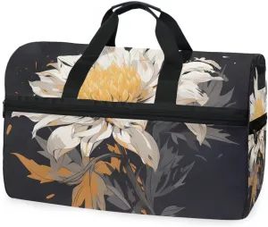 White Floral 1 Travel Duffel Bag Luggage Sports Gym Bags With Shoes Compartment Large Capacity Lightweight Duffle Bag For Men Women