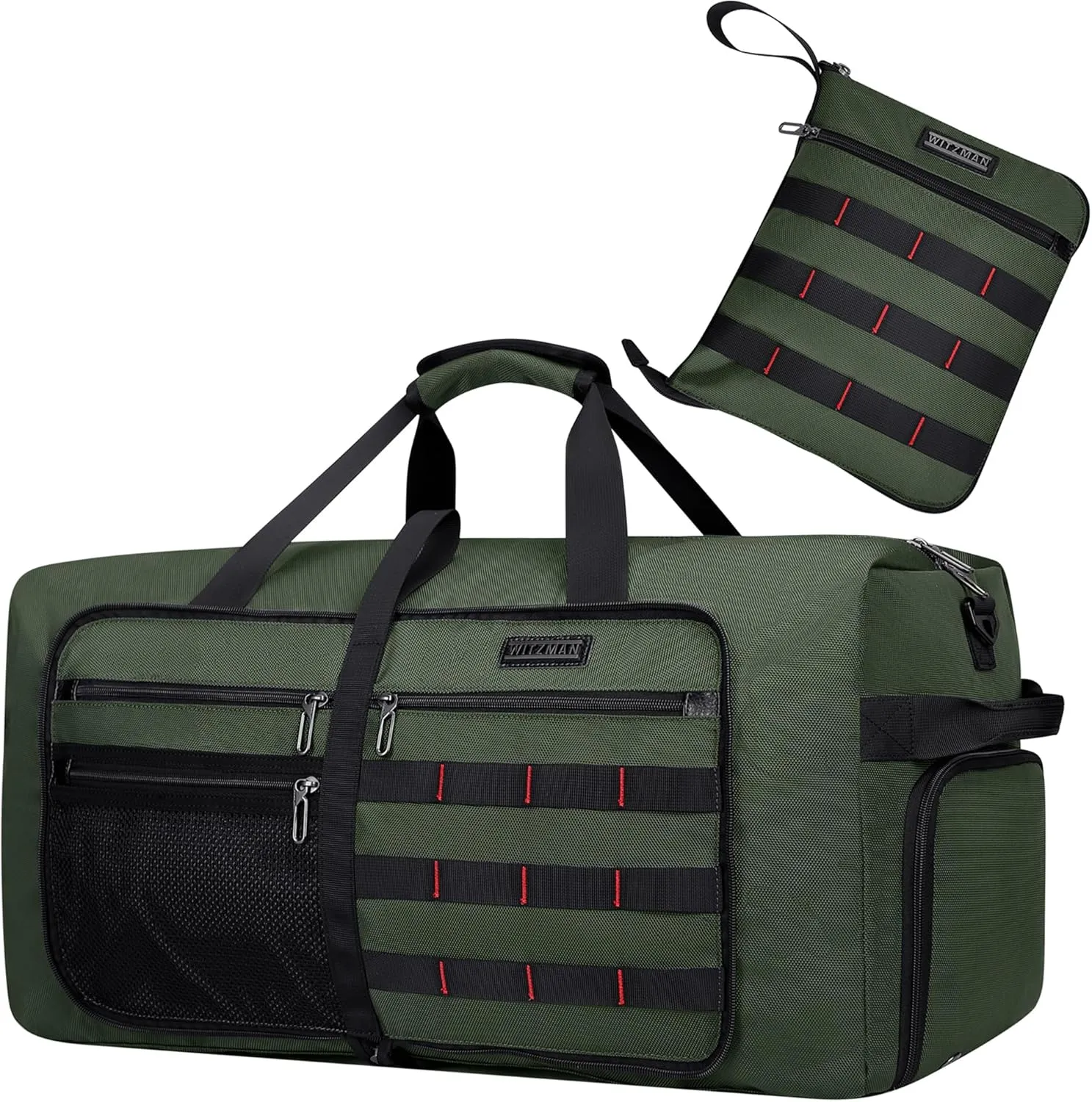 WITZMAN Foldable Duffle Bag for Travel 65L Lightweight Packable Duffel Bag with Shoes Compartment Overnight Bag for Men Women (B697 Army Green