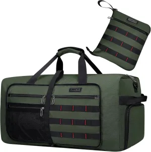 WITZMAN Foldable Duffle Bag for Travel 65L Lightweight Packable Duffel Bag with Shoes Compartment Overnight Bag for Men Women (B697 Army Green