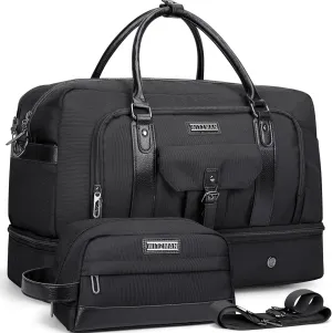 WITZMAN Weekender Bags for Men Women Carry On Duffle Overnight Bag with Toiletry Bag Sets Travel Duffel Bag Shoes Compartment B694 Black