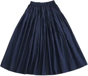 Women Casual Denim Skirt Loose with Elastic Waist Slimming Solid Loose A-Line Skirts