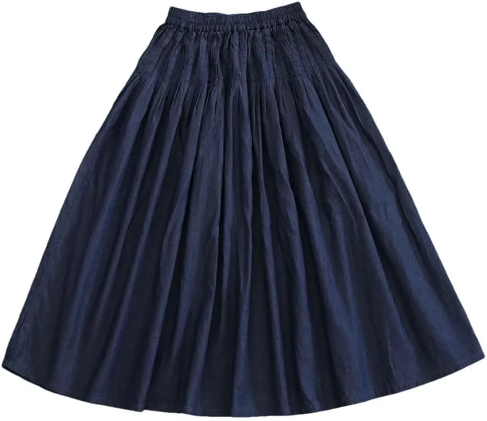 Women Casual Denim Skirt Loose with Elastic Waist Slimming Solid Loose A-Line Skirts