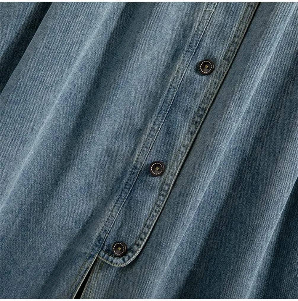 Women Casual High Waist Single Breasted Slim Pleated Skirts Office Classic Long Skirts