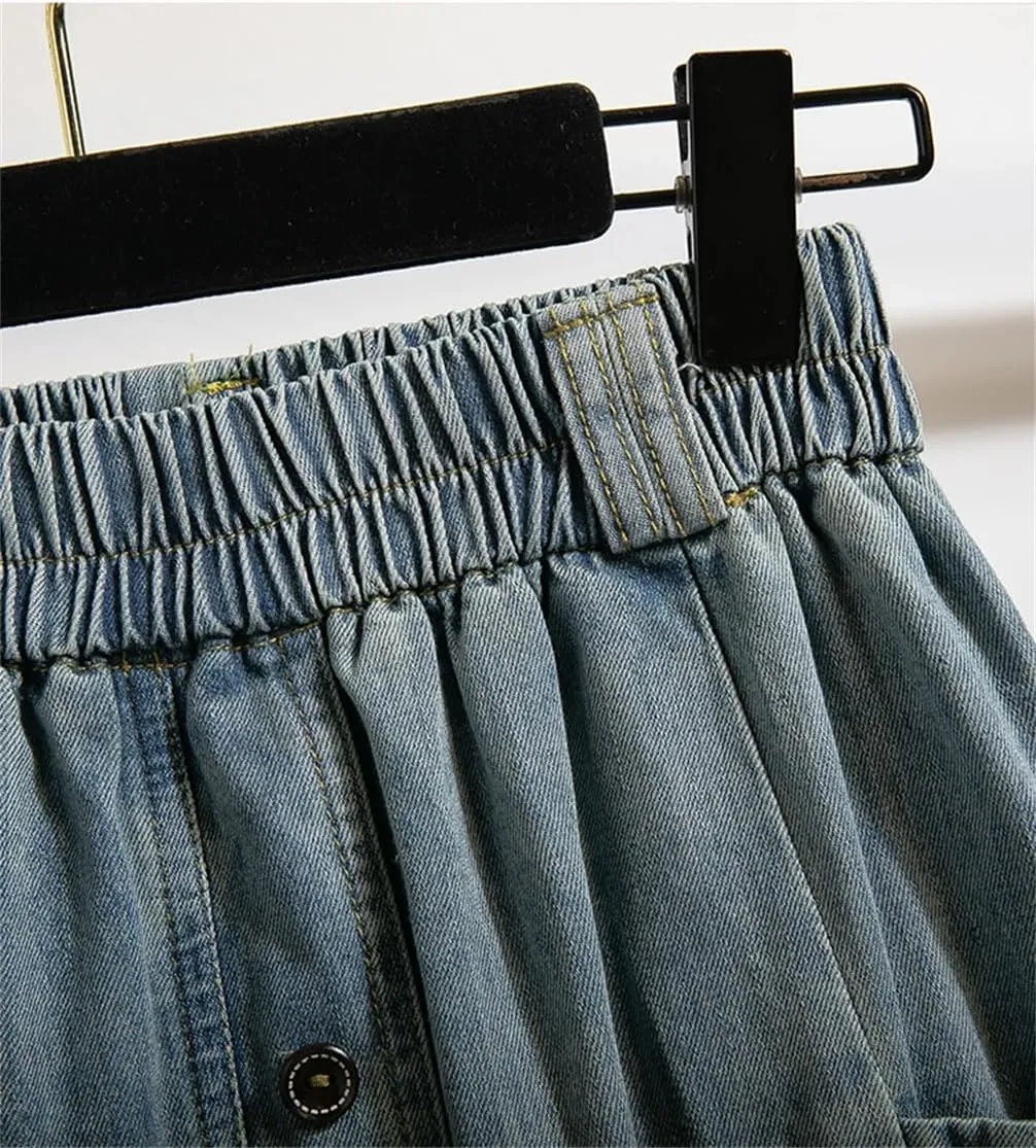 Women Casual High Waist Single Breasted Slim Pleated Skirts Office Classic Long Skirts