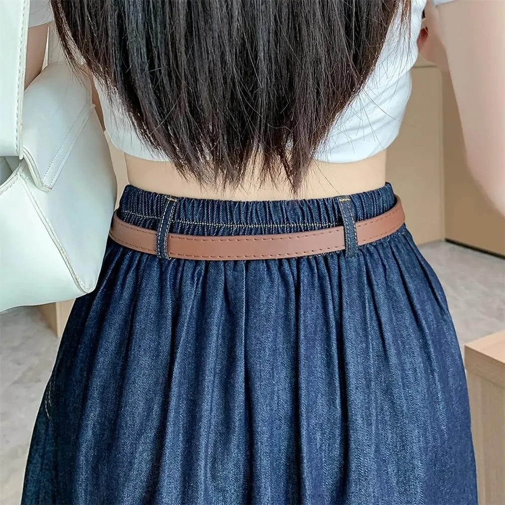 Women Casual High Waisted Jean Long Skirts Women Splicing A-Line Ruffle Denim Skirt