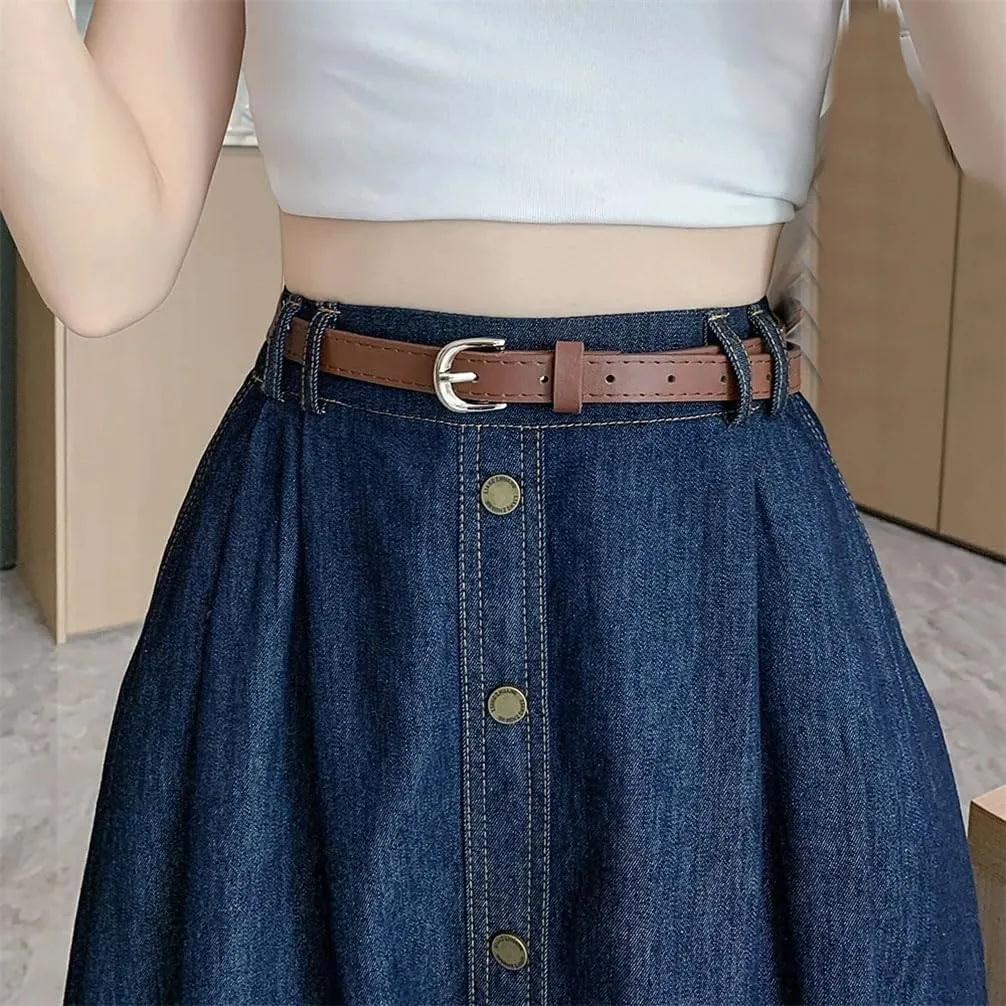 Women Casual High Waisted Jean Long Skirts Women Splicing A-Line Ruffle Denim Skirt