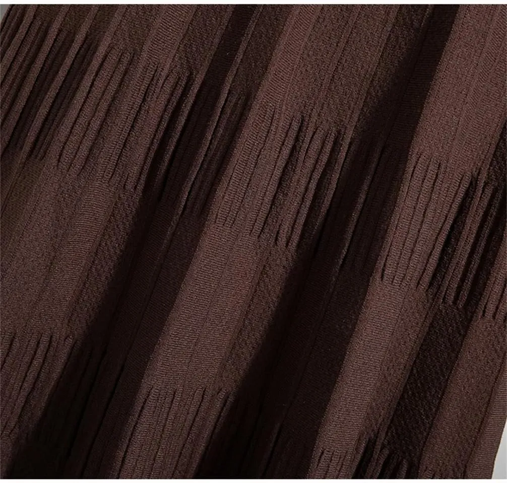 Women Casual Solid Loos High Waist Loose Knit Pleated A-Line Long Skirt