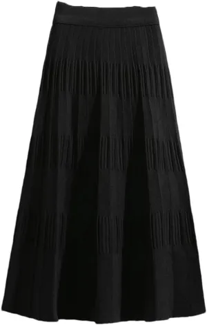 Women Casual Solid Loos High Waist Loose Knit Pleated A-Line Long Skirt