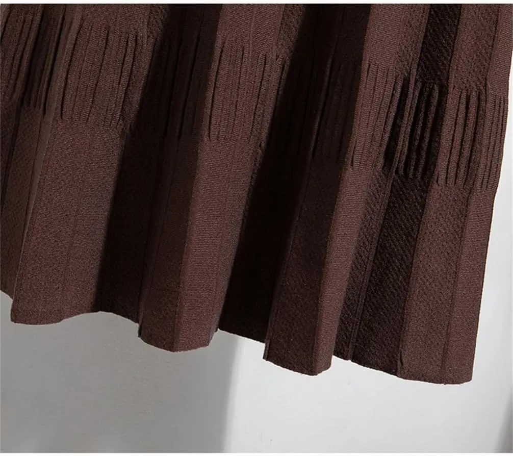 Women Casual Solid Loos High Waist Loose Knit Pleated A-Line Long Skirt