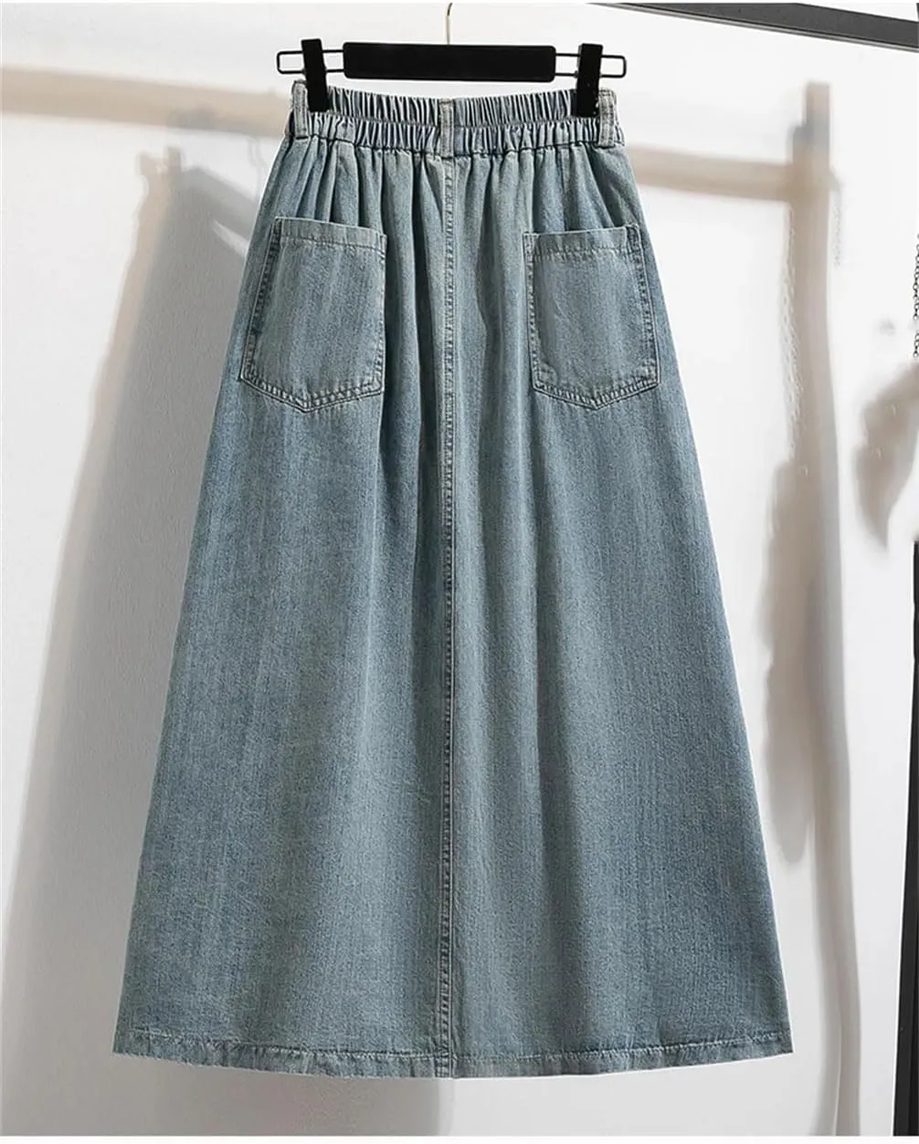 Women High Waist Casual Denim Skirts Women Vintage Single-Breasted Female A-Line Long Skirts