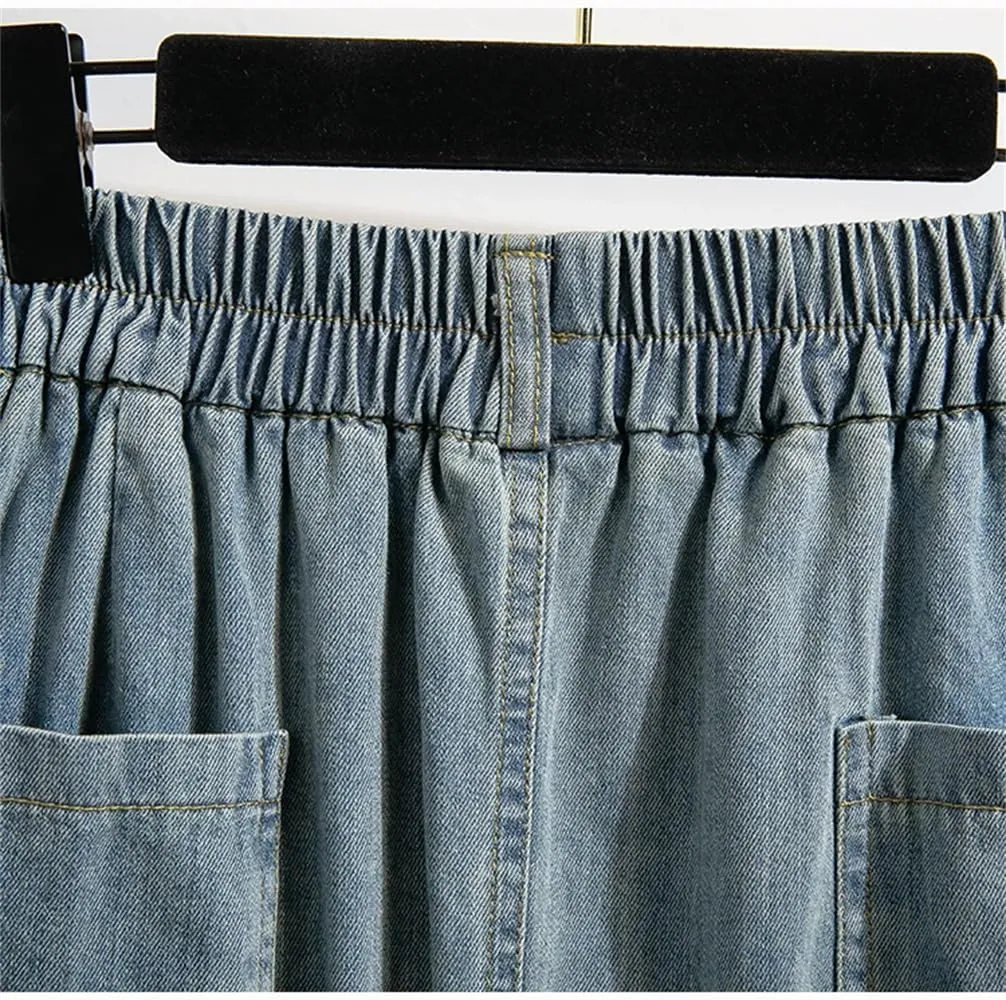 Women High Waist Casual Denim Skirts Women Vintage Single-Breasted Female A-Line Long Skirts