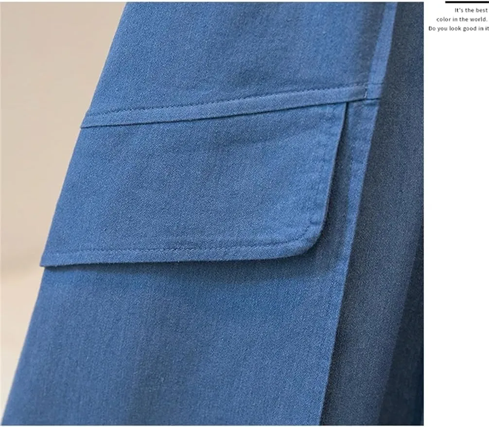 Women High Waist Mid Length A-Line Denim Skirt Women's High Elastic Waist Soft Denim Midi Long Skirt