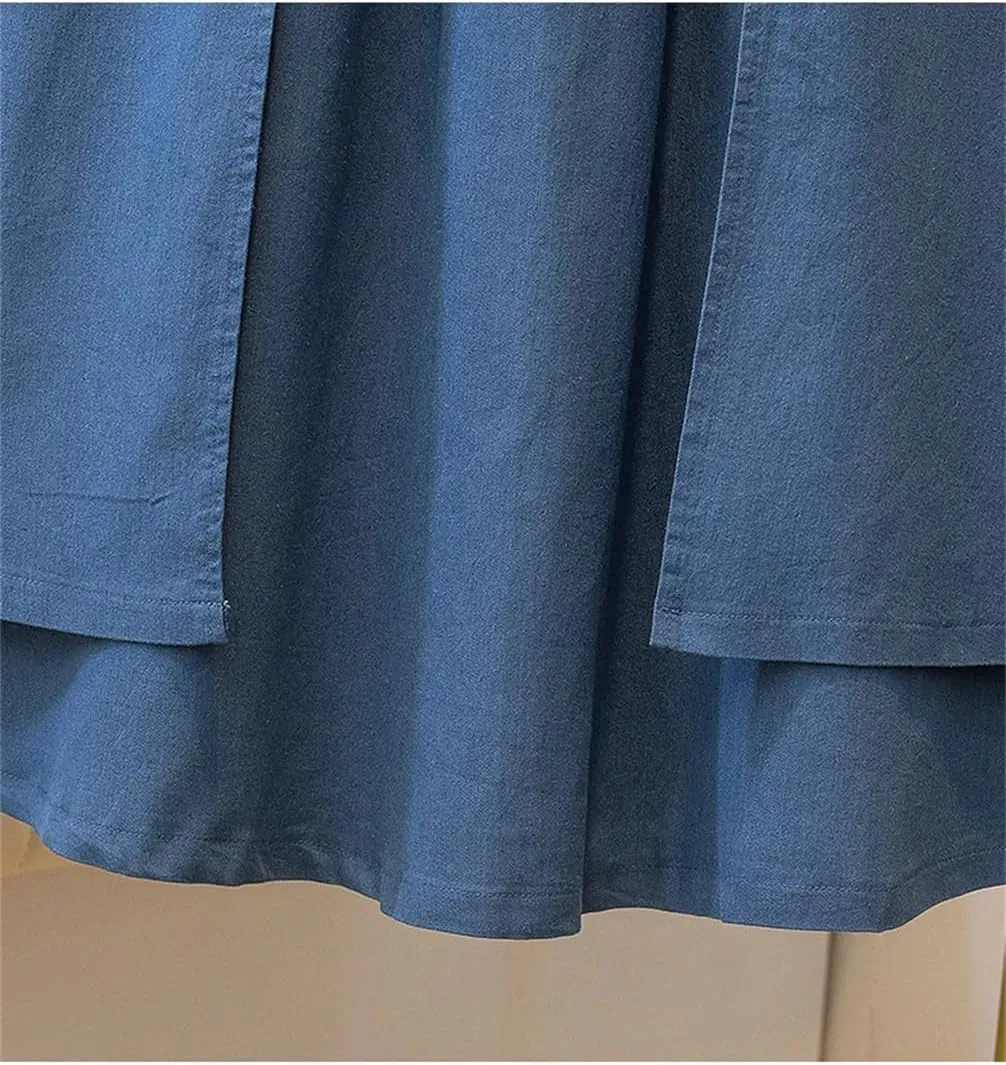 Women High Waist Mid Length A-Line Denim Skirt Women's High Elastic Waist Soft Denim Midi Long Skirt