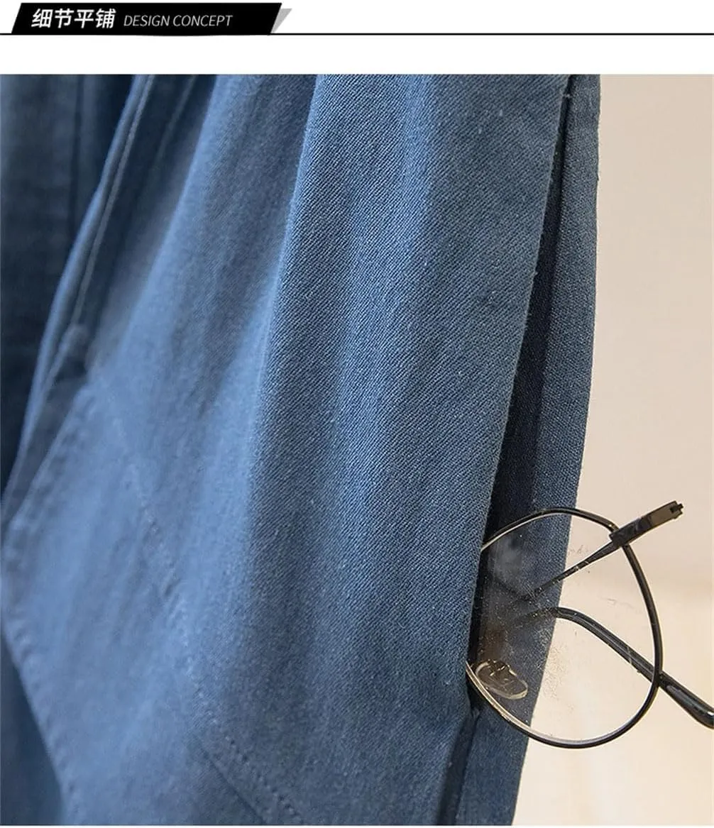 Women High Waist Mid Length A-Line Denim Skirt Women's High Elastic Waist Soft Denim Midi Long Skirt