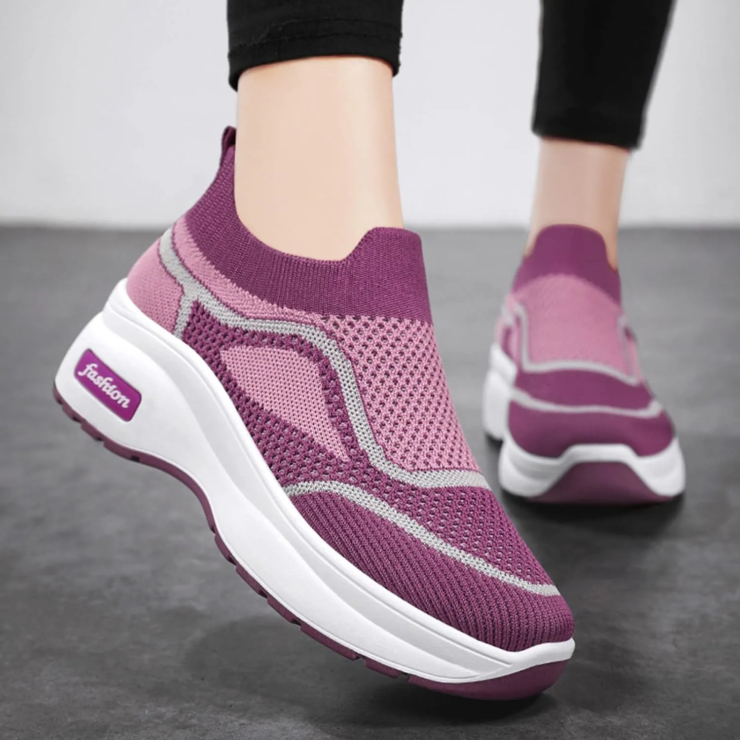 Women Lightweight Slip On Sneakers Casual Walking Shoes Comfortable Canvas Flats Non Slip Elastic Loafers