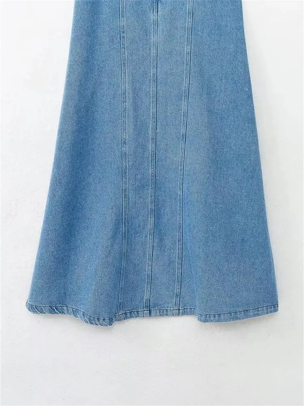 Women Solid Loose Denim Skirt High Waist A-Line Women Solid Loose Midi Skirt