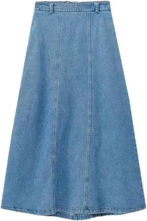 Women Solid Loose Denim Skirt High Waist A-Line Women Solid Loose Midi Skirt