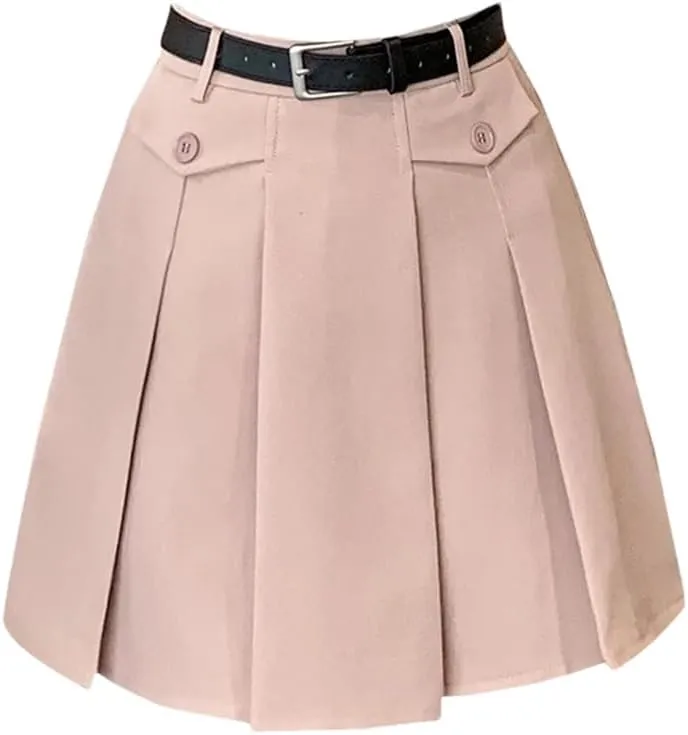 Women Spring Summer High Wasit A-Line Short Skirts Pleated Mini Skirt Korean Ladies Casual Suit Skirts