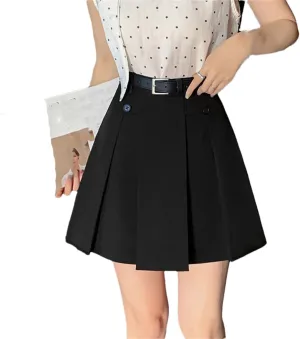 Women Spring Summer High Wasit A-Line Short Skirts Pleated Mini Skirt Korean Ladies Casual Suit Skirts