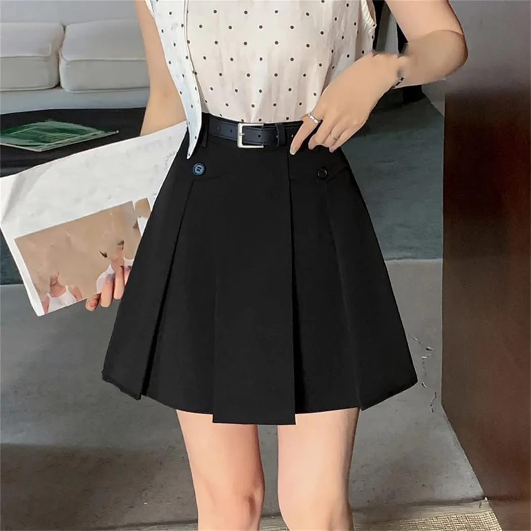 Women Spring Summer High Wasit A-Line Short Skirts Pleated Mini Skirt Korean Ladies Casual Suit Skirts