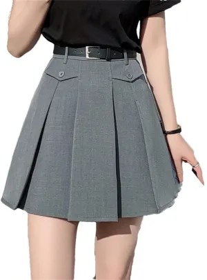 Women Spring Summer High Wasit A-Line Short Skirts Pleated Mini Skirt Korean Ladies Casual Suit Skirts
