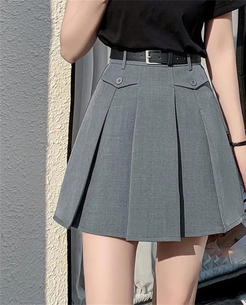 Women Spring Summer High Wasit A-Line Short Skirts Pleated Mini Skirt Korean Ladies Casual Suit Skirts
