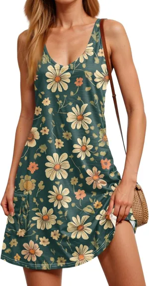 Women Summer Dresses Casual Sleeveless Dress with Pocket Vacation 2025 Swimsuit Coverup Beach Printed Sundress