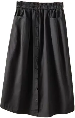 Women Washed Cotton Elastic Waist Wide Leg Skirts Slimming A Line Skirt with Large Pocket