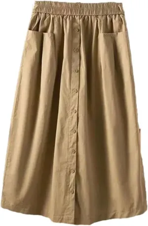 Women Washed Cotton Elastic Waist Wide Leg Skirts Slimming A Line Skirt with Large Pocket