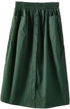 Women Washed Cotton Elastic Waist Wide Leg Skirts Slimming A Line Skirt with Large Pocket