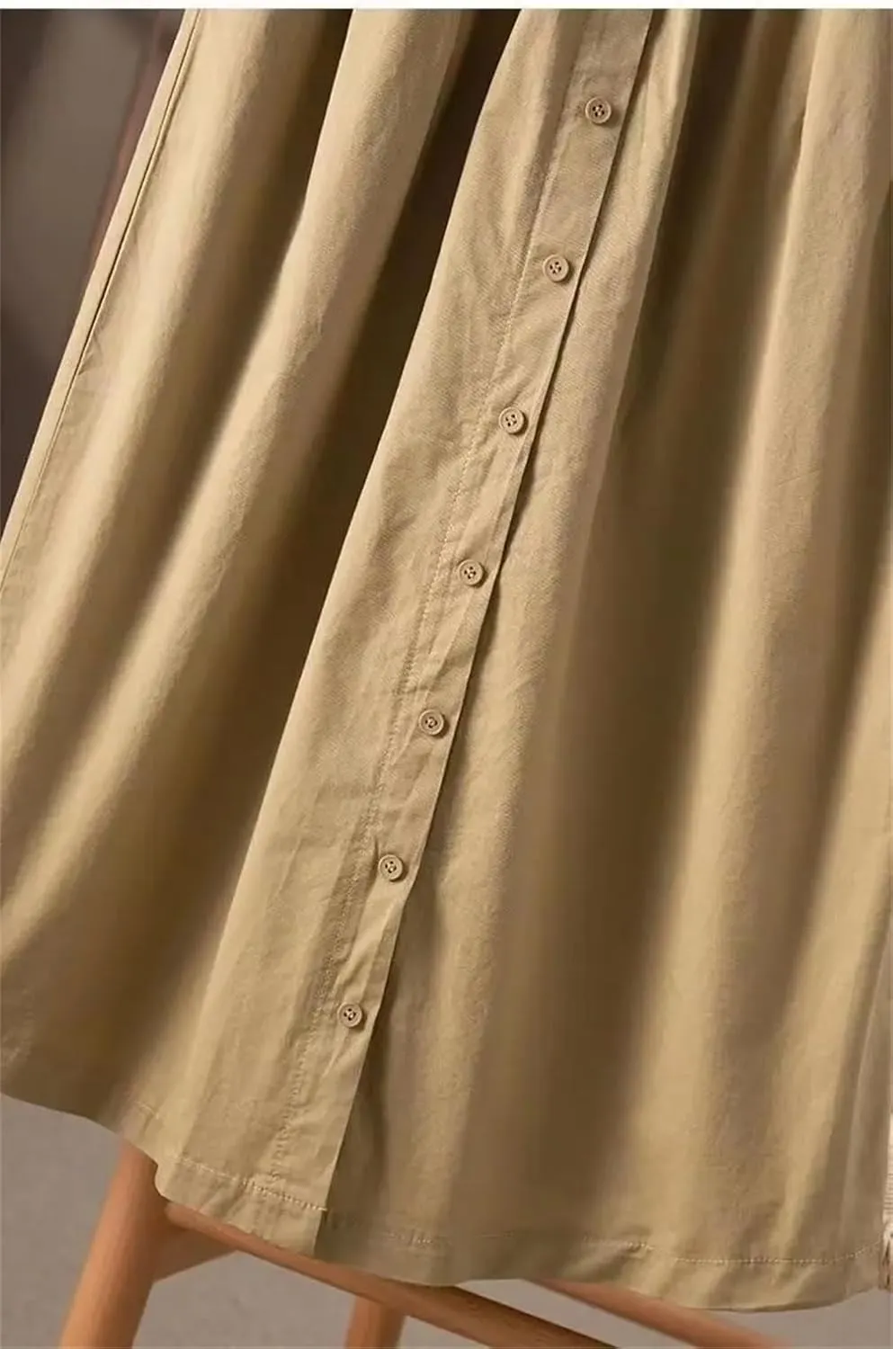 Women Washed Cotton Elastic Waist Wide Leg Skirts Slimming A Line Skirt with Large Pocket