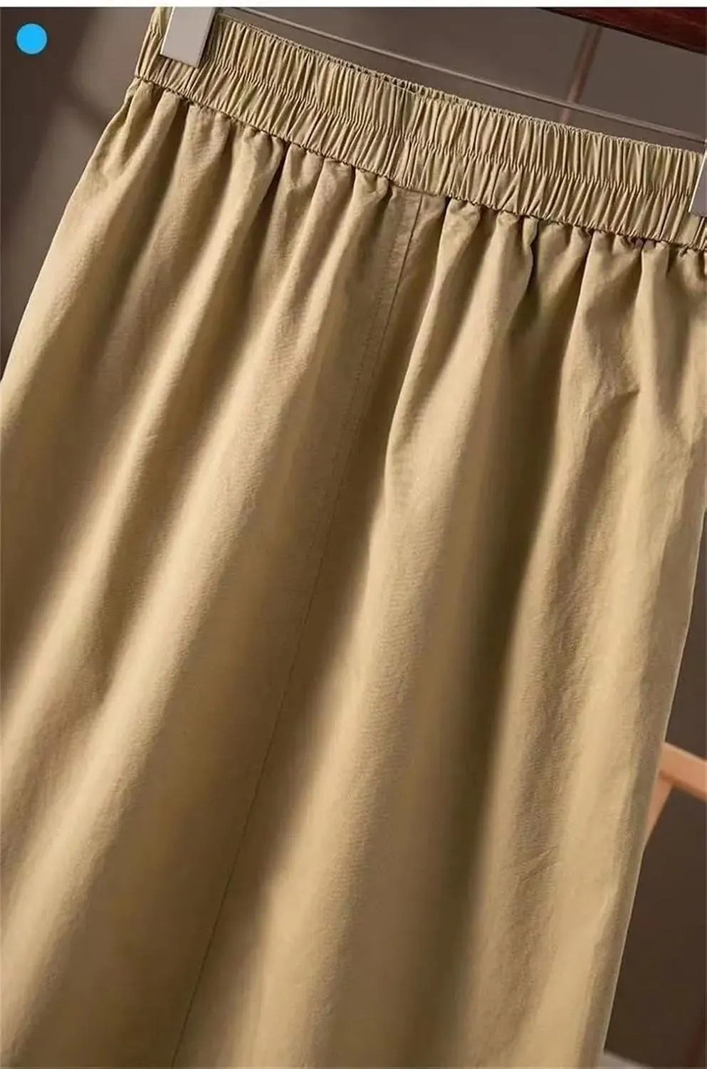 Women Washed Cotton Elastic Waist Wide Leg Skirts Slimming A Line Skirt with Large Pocket