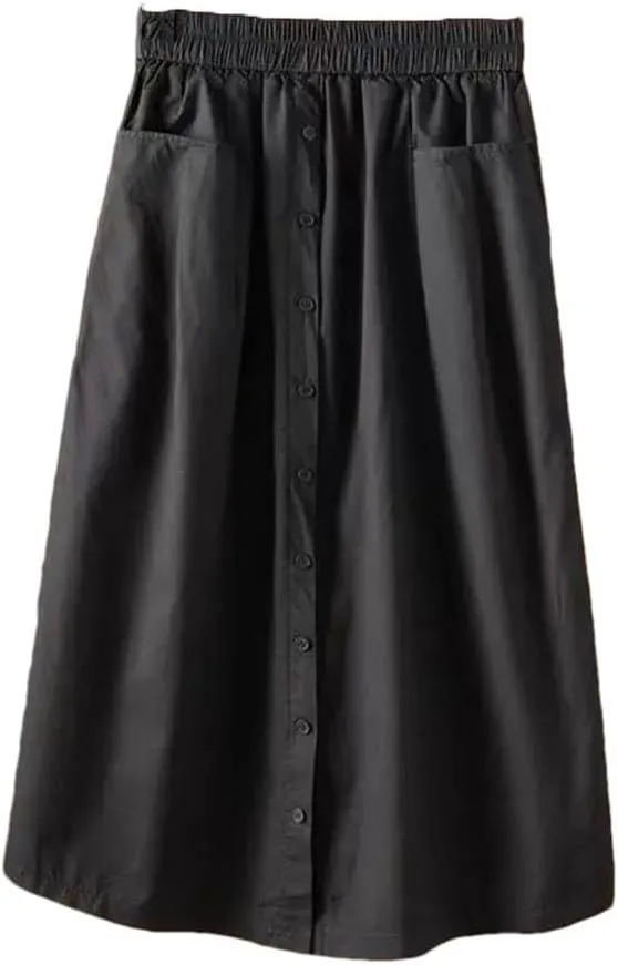 Women Washed Cotton Elastic Waist Wide Leg Skirts Slimming A Line Skirt with Large Pocket