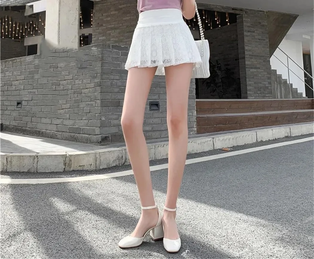 Women's A Line Mini Skirt Short Elastic Waist Lace Pleated Fashion Hollow Out Skirt