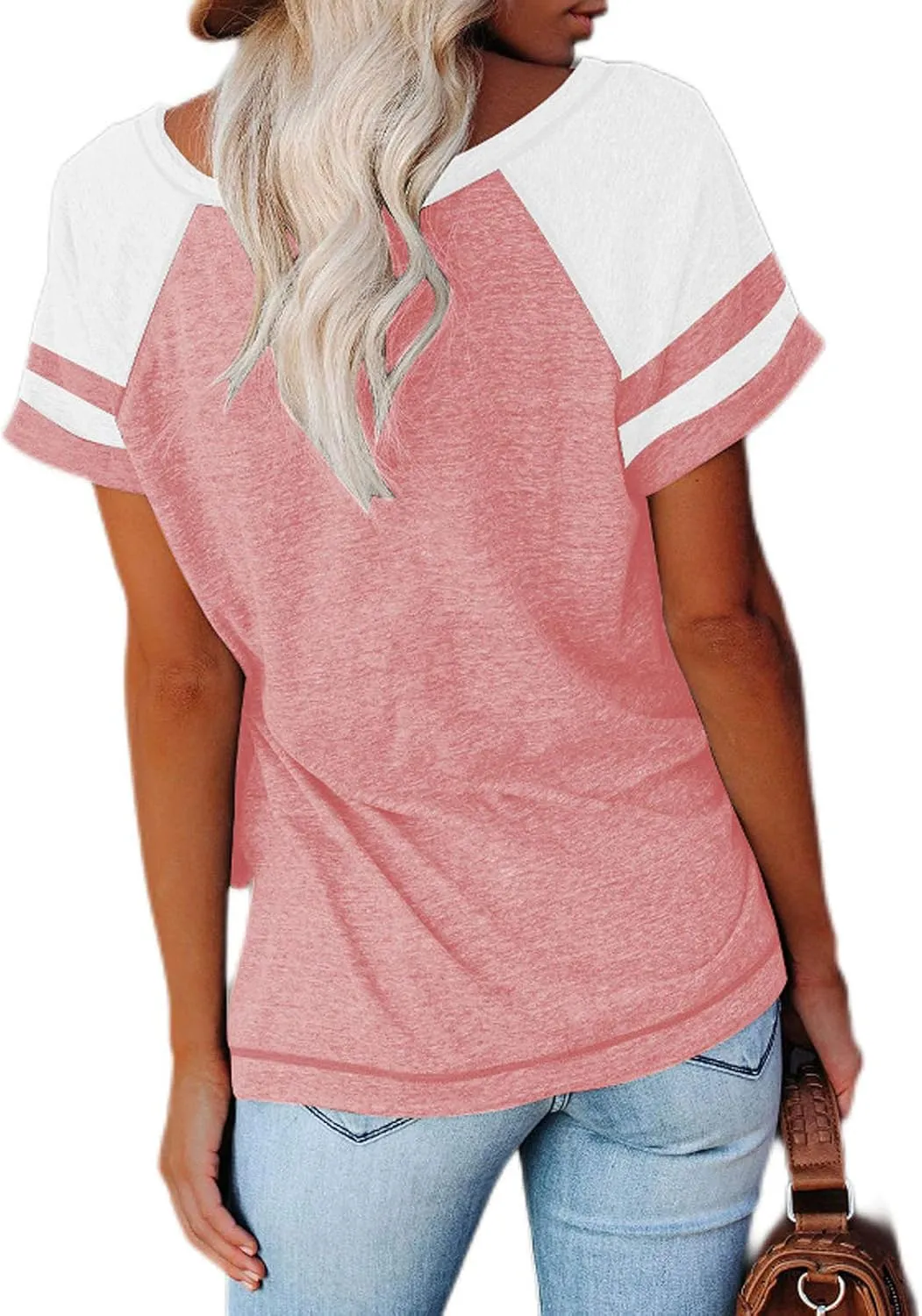 Women's Fashion Casual Crewneck Color Block T Shirts Loose Fit Tee Shirts Blouses 2025 Fashion Shirts Workout Tee