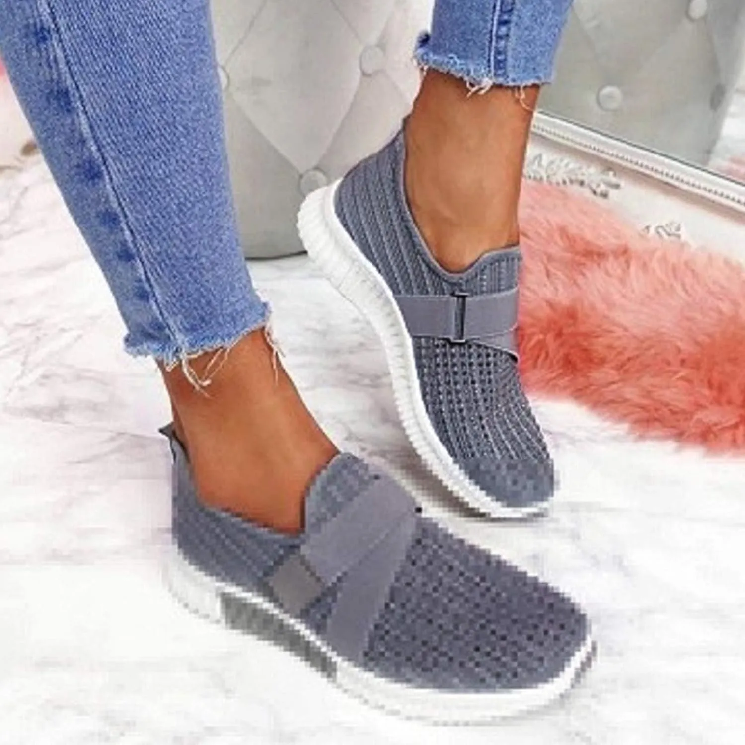 Women's Fashion Sneaker Womens Walking Shoes Slip On Fashion Platform Tennis Shoes Winter Loafers for Women Black Platform Sneakers for Women