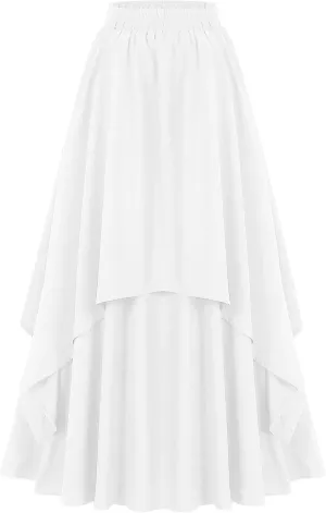 Women's Gothic High-Low Corset Skirts High Waisted Elastic Tiered A-Line Maxi Skirt for Party Prom