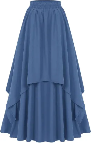 Women's Gothic High-Low Corset Skirts High Waisted Elastic Tiered A-Line Maxi Skirt for Party Prom