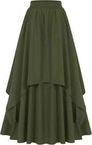 Women's Gothic High-Low Corset Skirts High Waisted Elastic Tiered A-Line Maxi Skirt for Party Prom