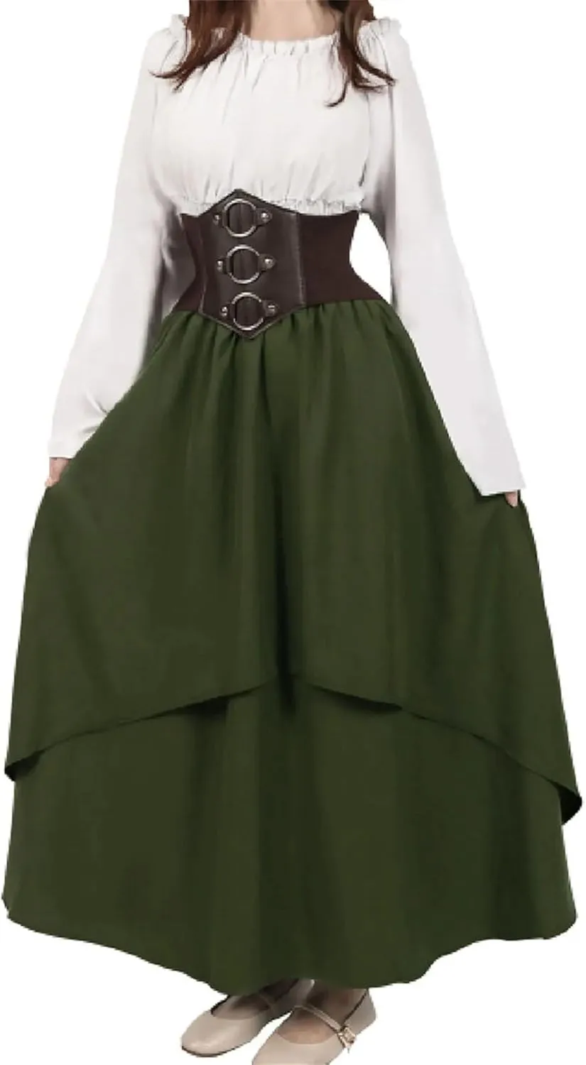 Women's Gothic High-Low Corset Skirts High Waisted Elastic Tiered A-Line Maxi Skirt for Party Prom